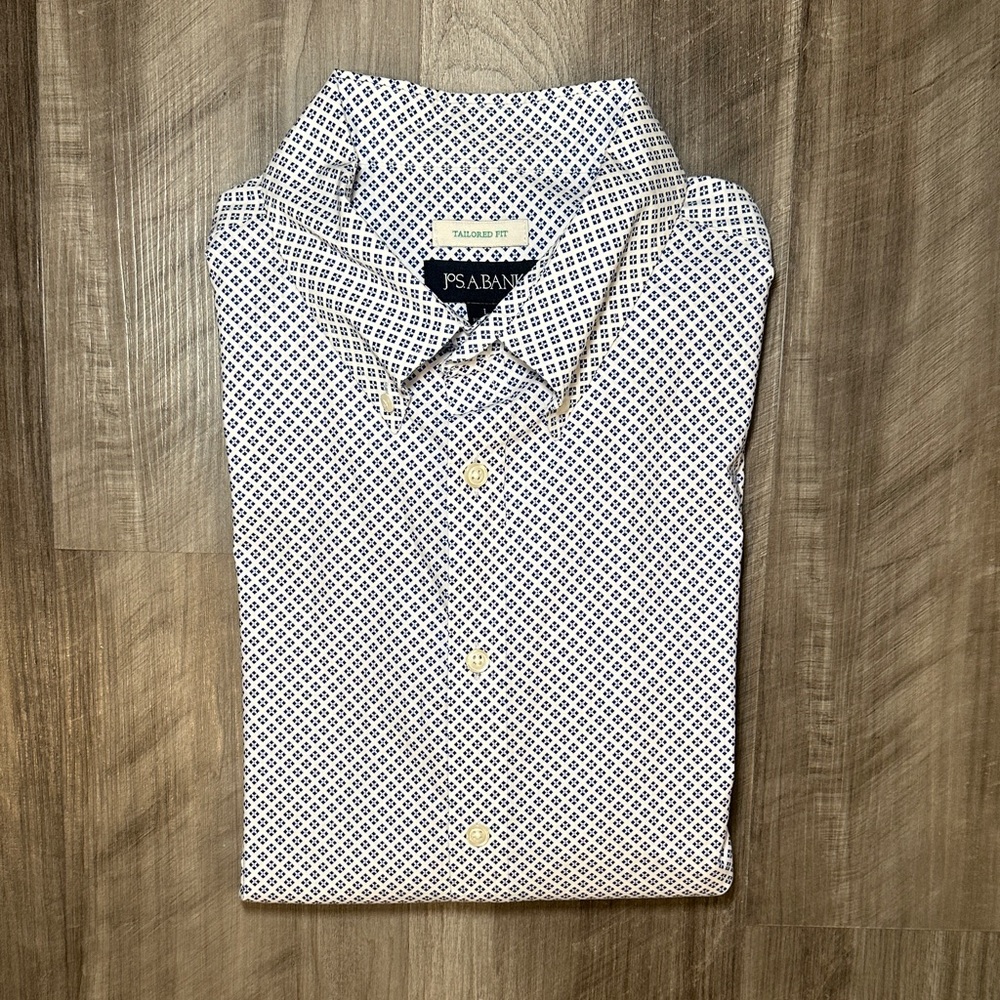 Jos. A. Bank Tailored Fit Geometric Long Sleeve Button Down - Large